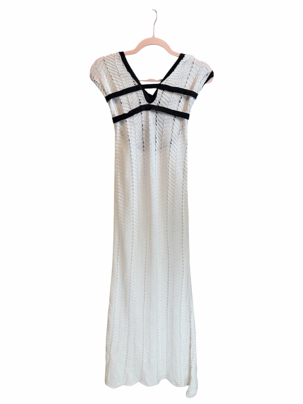 White Knit Maxi Cover-Up with Black Trim